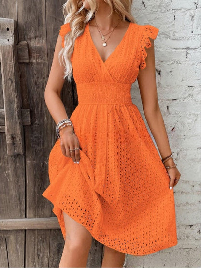 Waisted V-Neck Lace Midi Dress FitiqueFit