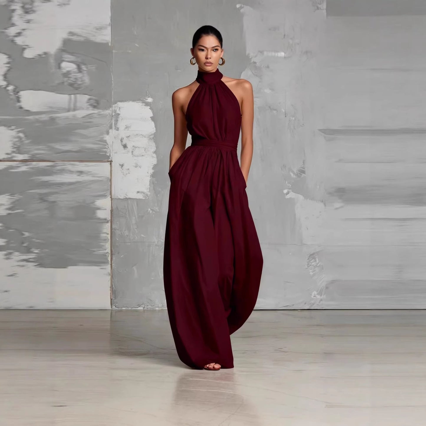 Women's Belted Pleated Jumpsuit – High-Waist Cinched Sleeveless FitiqueFit