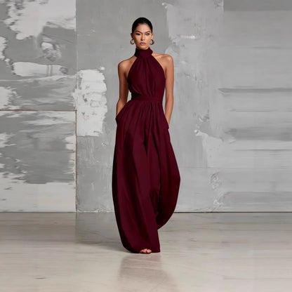 Women's Belted Pleated Jumpsuit – High-Waist Cinched Sleeveless FitiqueFit