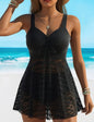 Women's V-Neck Lace-Up Tankini Set with Shorts – Solid Color FitiqueFit
