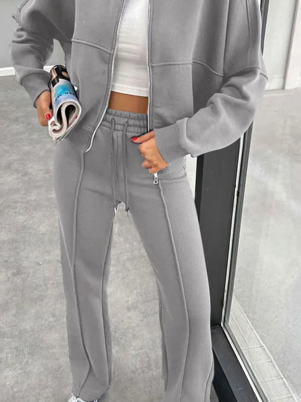 Baseball Collar Zip Up Outerwear and Drawstring Pants Set New Era Fashion LLc