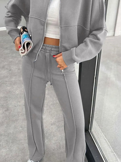 Baseball Collar Zip Up Outerwear and Drawstring Pants Set New Era Fashion LLc