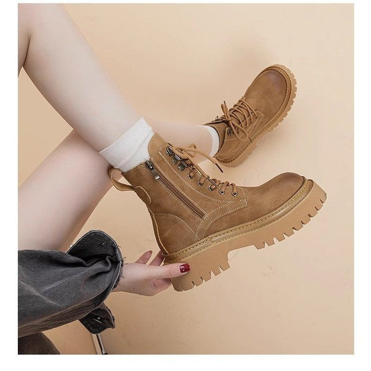 Women's Retro Chunky Heel Mid-Calf Martin Boots – Side Zipper FitiqueFit