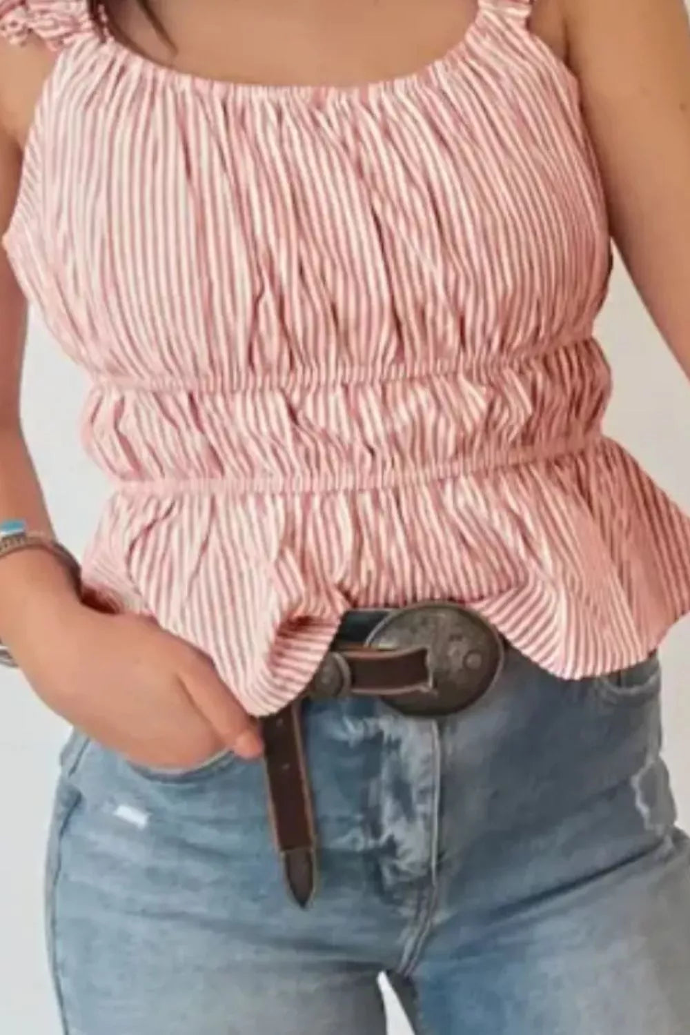 Striped Ruffle Sleeve Smocked Blouse New Era Fashion LLc