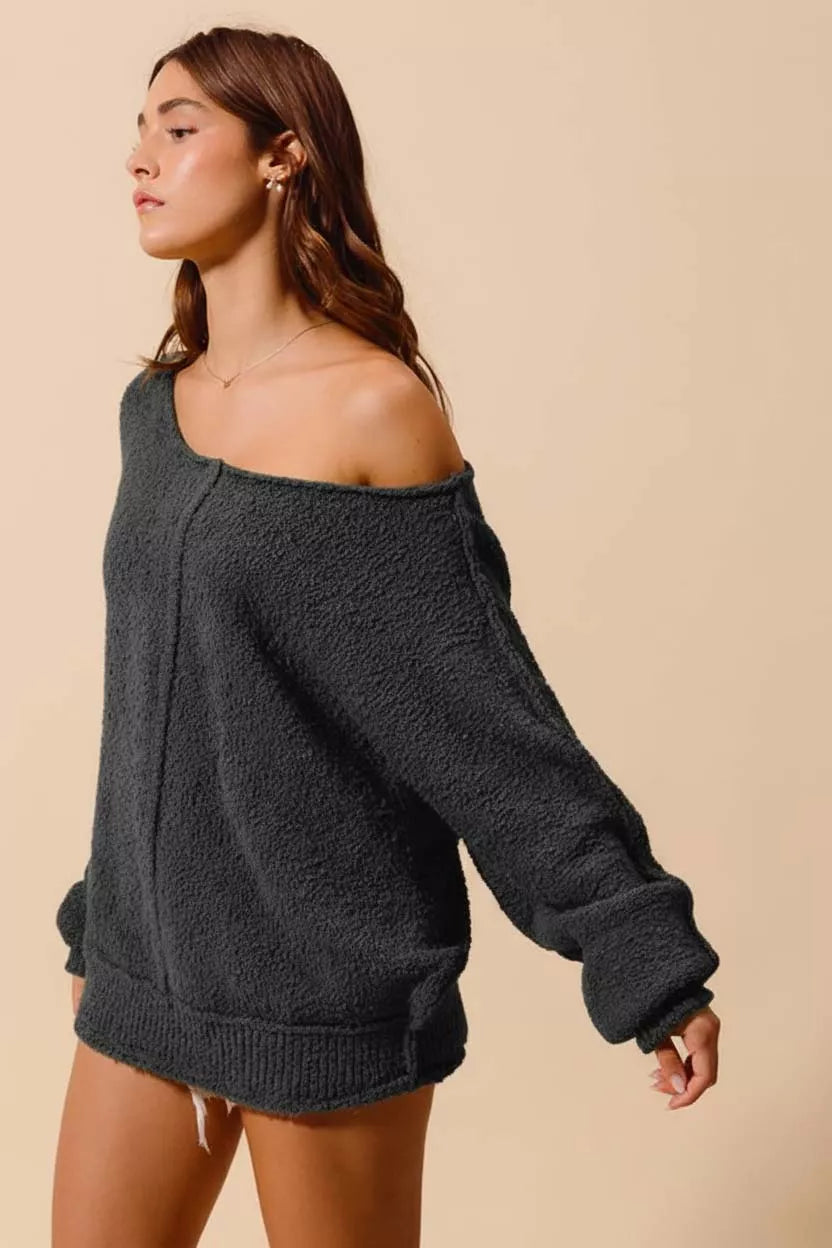 SO ME Loose Fit Exposed Seam Slouchy Boucle Sweater FitiqueFit