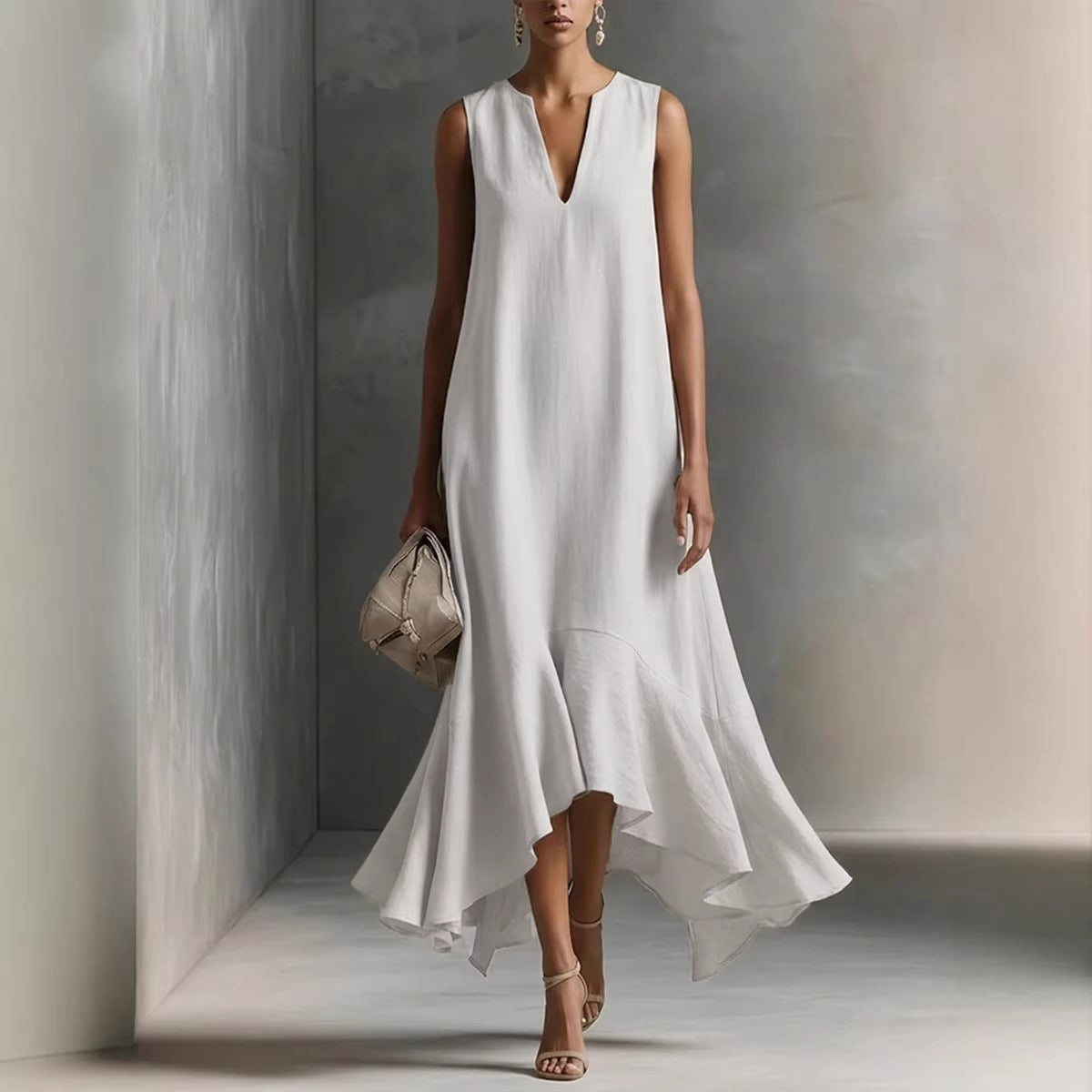 Women's Deep V-Neck Sleeveless Asymmetrical Maxi Dress – Patchwork FitiqueFit