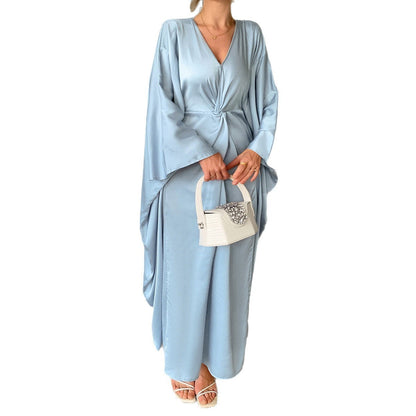Elegant Solid Color Long Sleeve Waist Maxi Dress Women Grayceful LLC