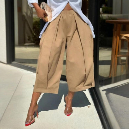 Women's Solid Color Cotton Wide Leg Cropped Pant FitiqueFit
