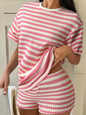 Striped Round Neck Top and Shorts Set New Era Fashion LLc