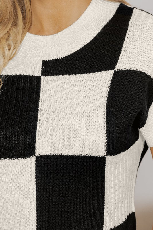 Checker Colorblock Crewneck Short Sleeve Sweater Shop Style & More | Fresh Looks, Everyday Deals & Free Shipping