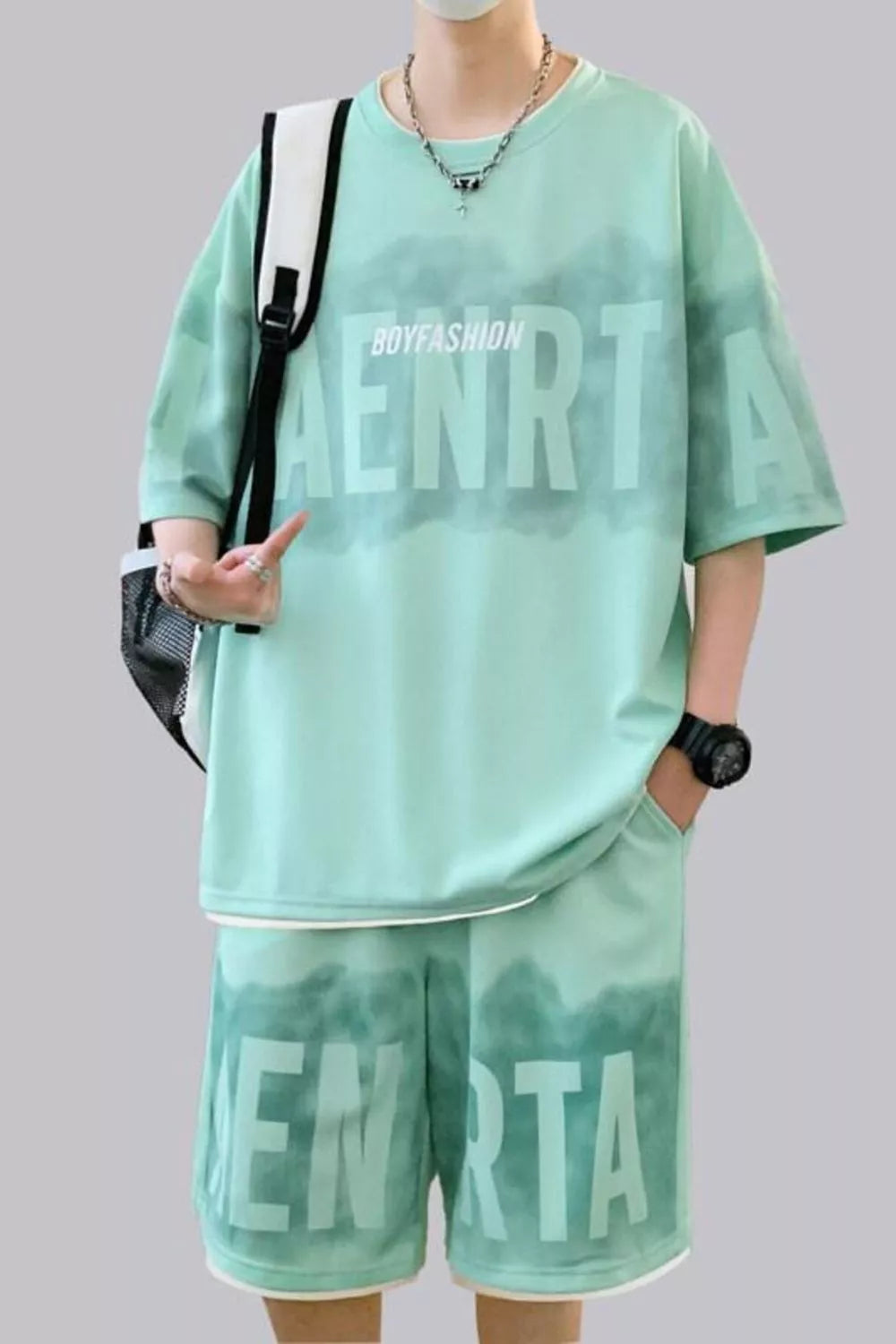 Men's Plus Size Letter Round Neck Tee and Shorts Set New Era Fashion LLc