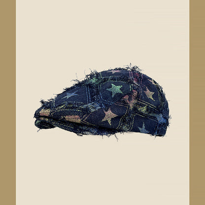 Colorful Plaid Star Distressed Beret — Korean Style Five-Pointed Hat FitiqueFit