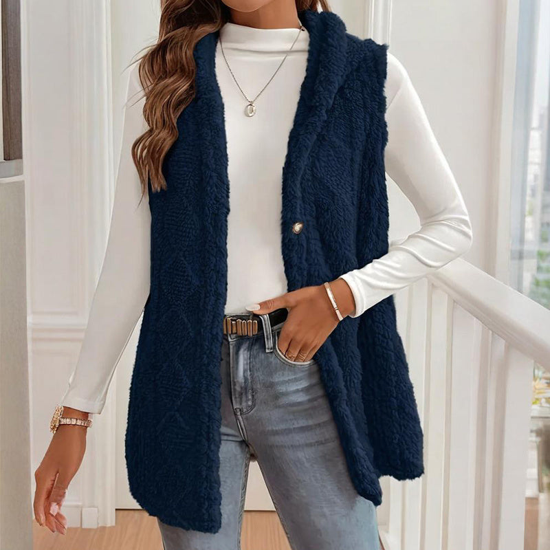 Women's Textured Sleeveless Hooded Vest FitiqueFit