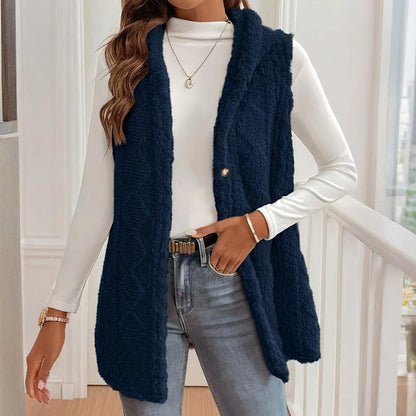 Women's Textured Sleeveless Hooded Vest FitiqueFit