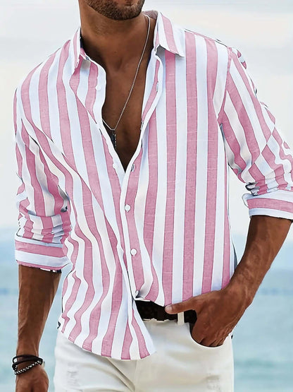 Striped Print Shirt Casual Loose Long-sleeved Shirt Men's Clothing SnagBag