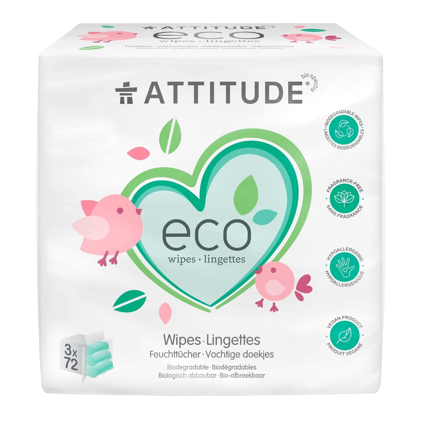 ATTITUDE Eco Wipes Fragrance-Free 216 Wipes New Era Fashion LLc