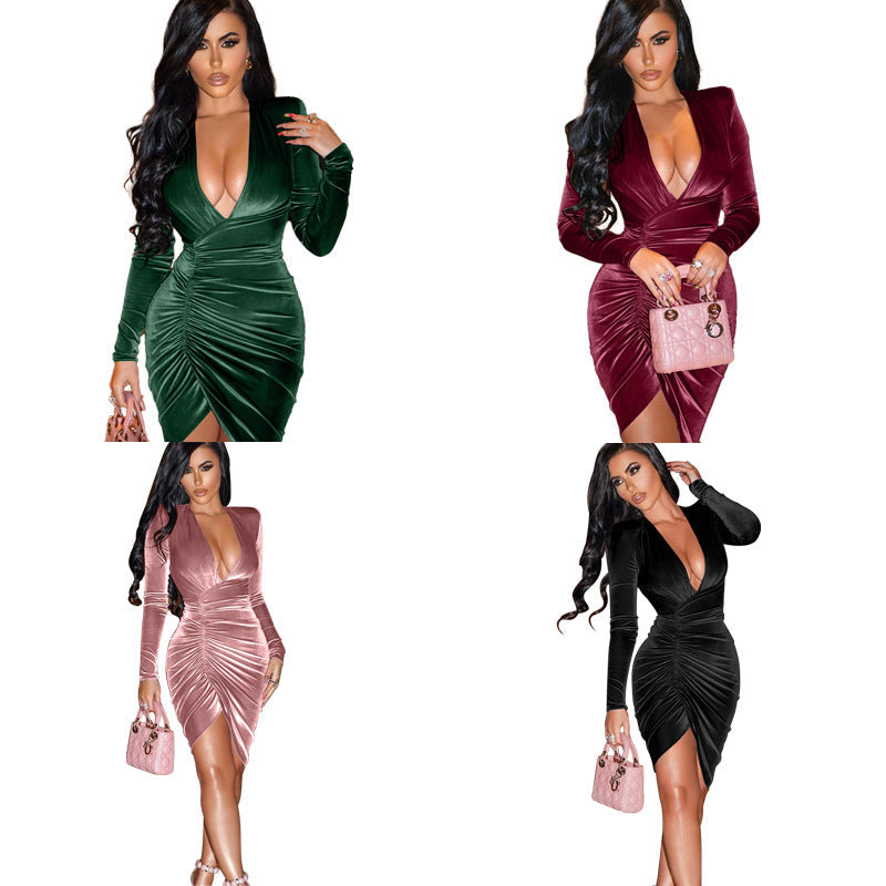 European And American Sexy V-neck Long-sleeved Mini Skirt Women See size chart under “more details” The Fashion Celestial