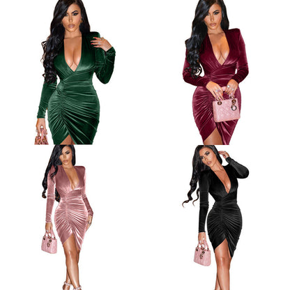 European And American Sexy V-neck Long-sleeved Mini Skirt Women See size chart under “more details” The Fashion Celestial
