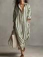 Striped Lapel Collar Dress – Side Slits & Pockets FitiqueFit
