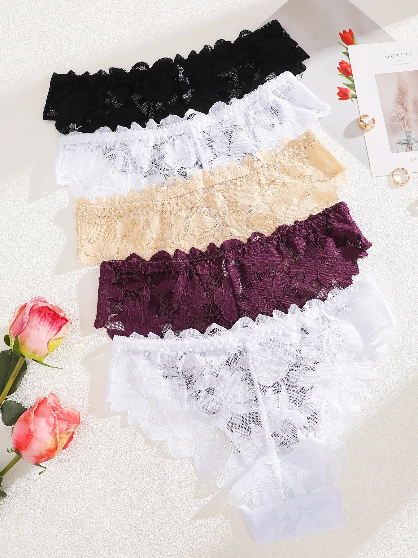 Women'S Sexy Lace Underwear Set, Fitted Comfort Breathable Panties, Multi-Color Hollow Out Lingerie for Women Daily Wear, Womenswear