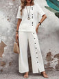 Women’s Button-Up Top and Loose Fit Two Piece Linen Set FitiqueFit