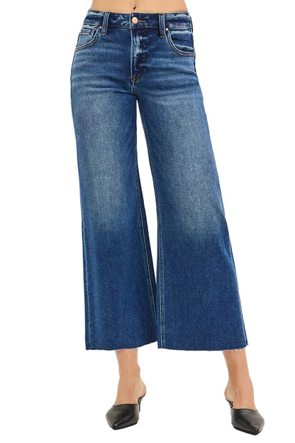 RISEN Full Size Mid Rise Crop Wide Raw Cut Hem Jeans Plus Size Garden Naked Curves
