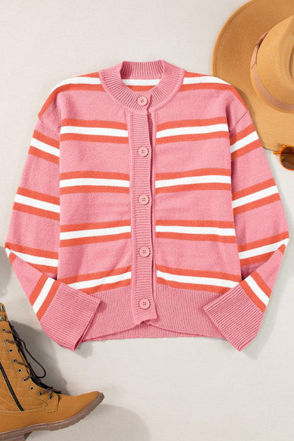 Stripe Drop Shoulder Buttoned Cardigan Sweater Shop Style & More | Fresh Looks, Everyday Deals & Free Shipping
