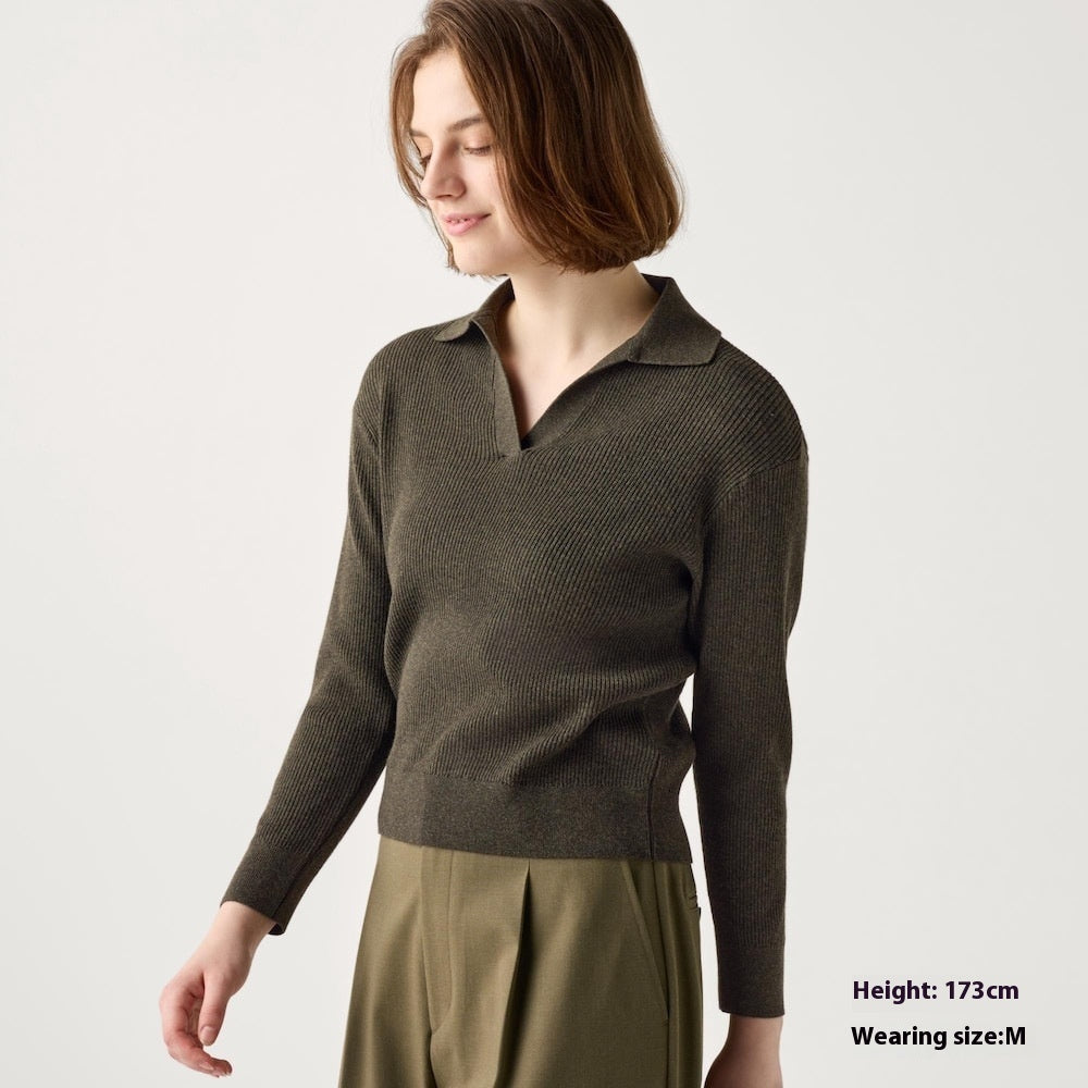 Women’s Ribbed Half-Open Collar Sweater FitiqueFit