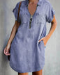 European And American Lapel Short Sleeve Loose Dress Denim Shirt Grayceful LLC