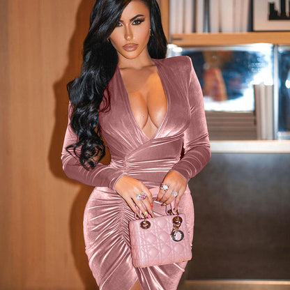 European And American Sexy V-neck Long-sleeved Mini Skirt Women See size chart under “more details” The Fashion Celestial