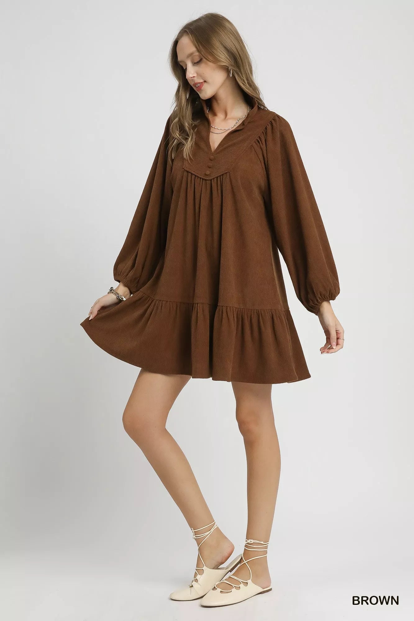 Umgee Corduroy Tiered Babydoll Dress West2East Surf