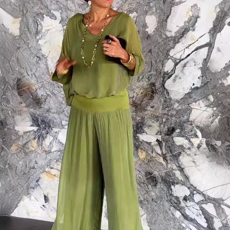 Solid-Color Chiffon Two-Piece Set – 10 Colors, S–5XL FitiqueFit