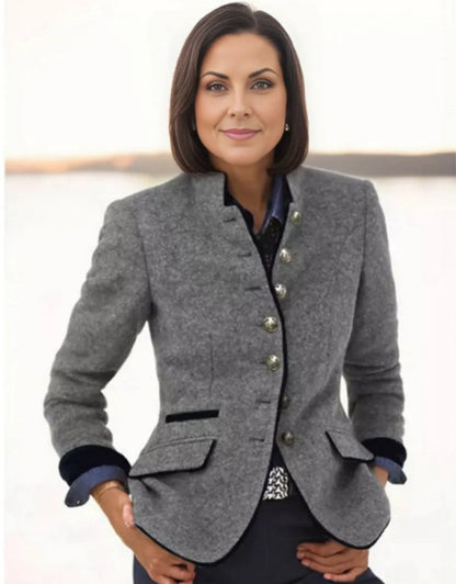 Women’s Color-Block Woolen Jacket – Multi-Button Casual Elegant Coat FitiqueFit