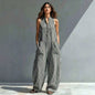 V-Neck Sleeveless Striped Loose Cropped Jumpsuit | 3 Colors S–3XL FitiqueFit
