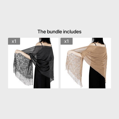 Women's Casual Shawl Wrap - Solid Color, Lightweight Polyester Knit - Going Out Essentials | Fringe Trim | Floral Lace Details NovaCart