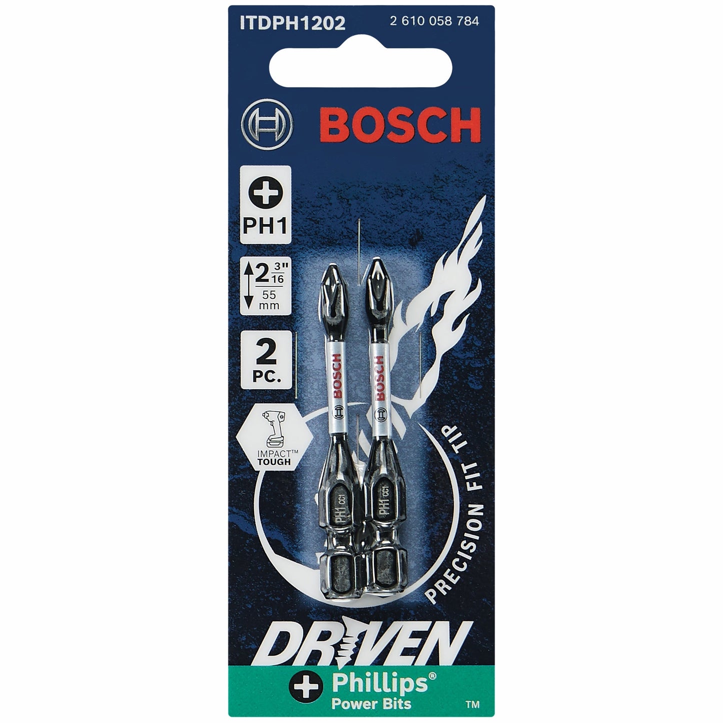 BOSCH ITDPH1202 2 pc. Driven 2 In. Impact Phillips® #1 Power Bits VM Hardware