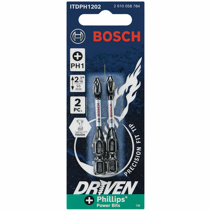 BOSCH ITDPH1202 2 pc. Driven 2 In. Impact Phillips® #1 Power Bits VM Hardware