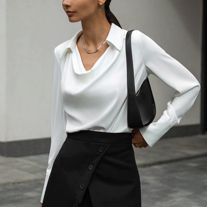 Women's Fashion Long Sleeve Irregular Collar Drape Shirt See size chart under “more details” The Fashion Celestial