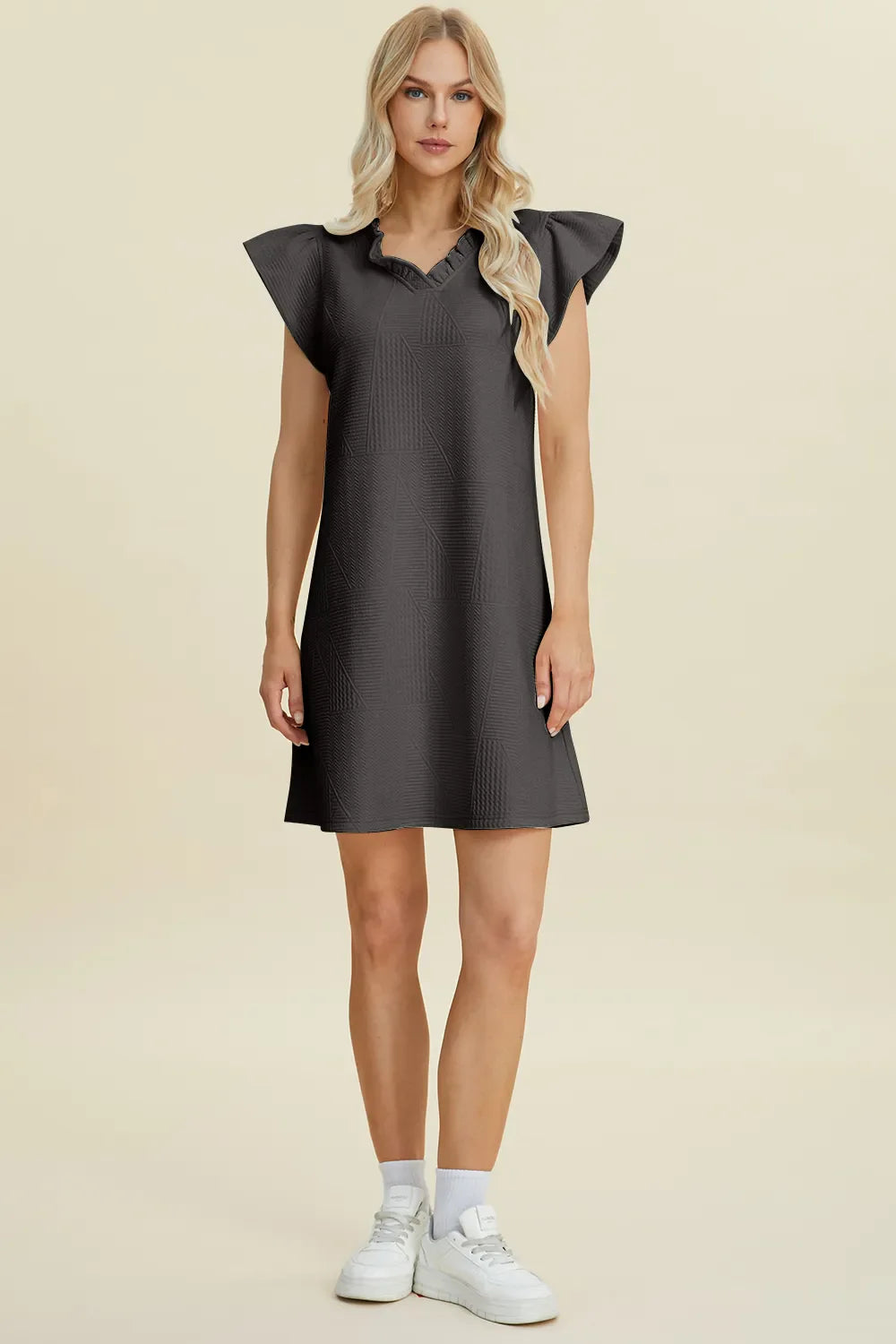 Double Take Full Size Ruffled V-Neck Cap Sleeve Dress West2East Surf