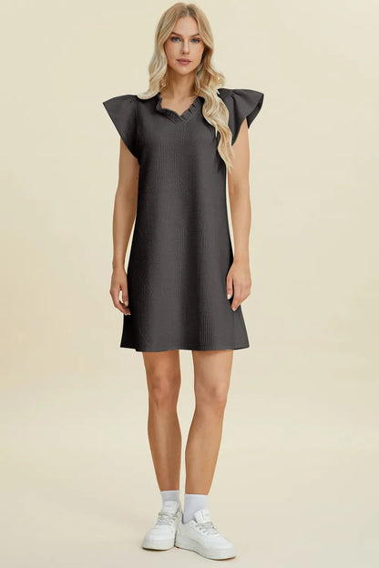 Double Take Full Size Ruffled V-Neck Cap Sleeve Dress West2East Surf