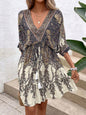 Paisley Print Batwing Sleeve Tassel Tie Front Ruffle Hem Dress FitiqueFit