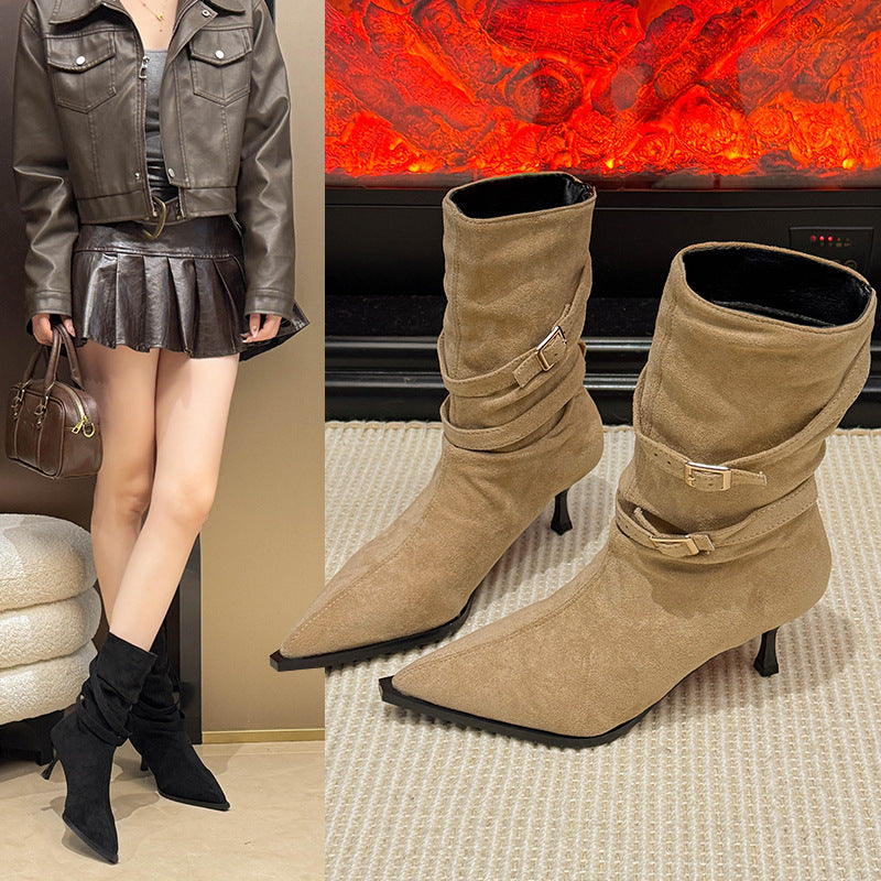 Pointed Toe Suede Stiletto Heel Ankle Boots Women FitiqueFit