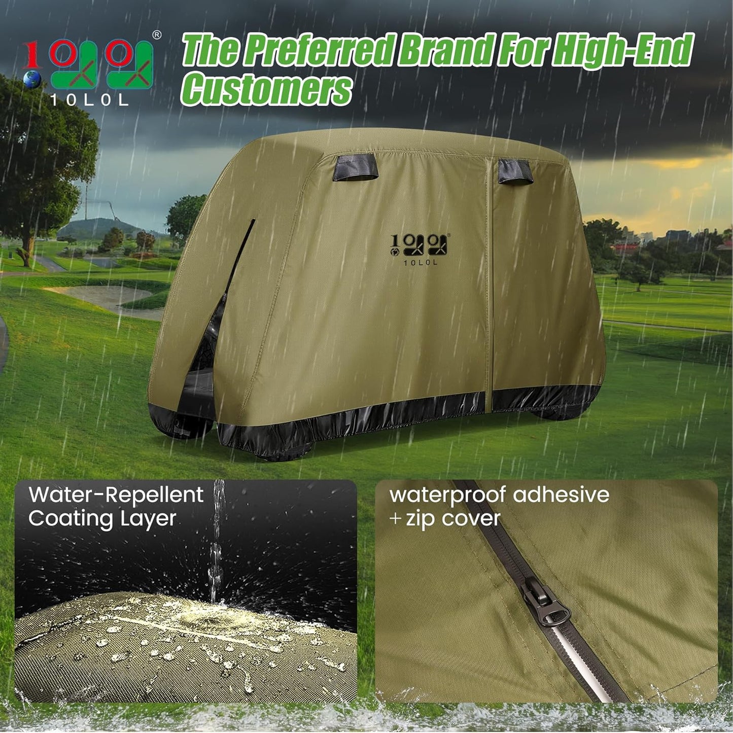 Golf Cart Cover 2/4/4+2 Passenger for Yamaha EZGO Club Car, Heavy Duty 420D Waterproof Windproof Durable Oxford Golf Cart Cover with 3 Zipper Doors for All-Weather Protection (Black/Silver)