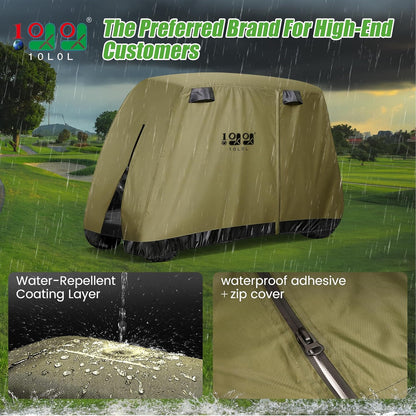 Golf Cart Cover 2/4/4+2 Passenger for Yamaha EZGO Club Car, Heavy Duty 420D Waterproof Windproof Durable Oxford Golf Cart Cover with 3 Zipper Doors for All-Weather Protection (Black/Silver)