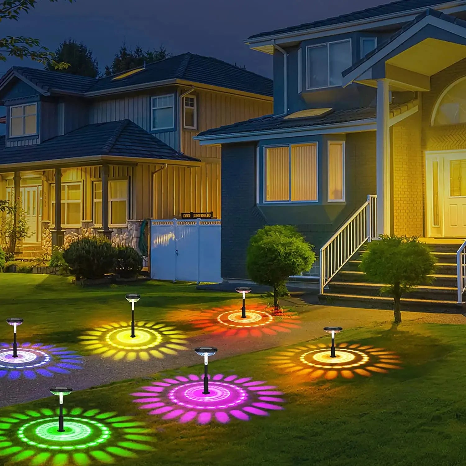 Transform Your Outdoor Space with Rirool's 6 Pack Dual Mode Waterproof Solar Pathway Lights - Illuminate Your Walkway, Garden, and Patio in Stunning White & Multi-Color!