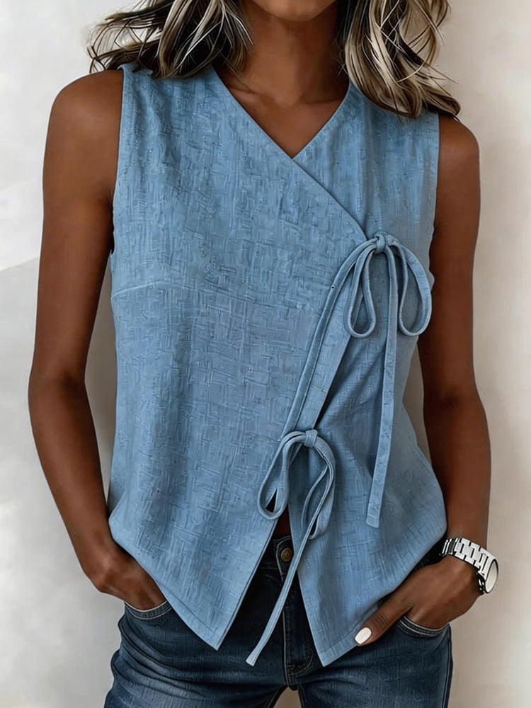 Bow-Tied V-Neck Sleeveless Tank Top – 5 Colors, S–XXL FitiqueFit
