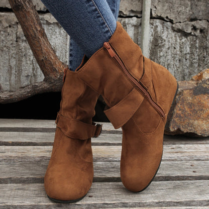 1.18inch Inner Height Increase Women's Short Boots with Flat Sole, Buckle Closure, Comfortable, Warm, and Lightweight, Women Shoes NovaCart