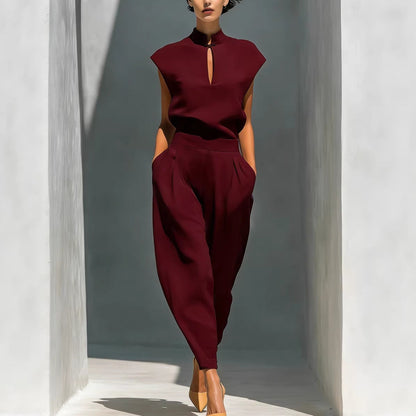 Women's Chinese-Style Satin Short-Sleeve Top & Pants Set FitiqueFit