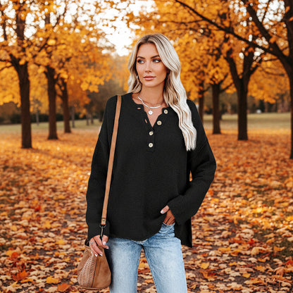 Solid Color V-Neck Pullover Knit Sweater | Relaxed Distressed Fit FitiqueFit