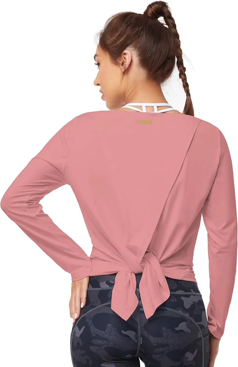 Open Back Workout Tops for Women Long Sleeve Yoga Tops Split Back T-Shirts Athletic Tunis Tops Athleisure Womens Clothes for Gym Running Exercise Sports Pink X-Small
